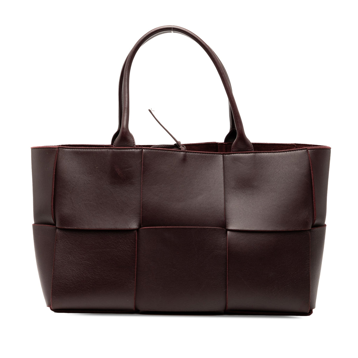 Second hand Bottega Veneta The Arco Medium Leather Maxi Intrecciato Tote Shoulder Bag Red - Tabita Bags