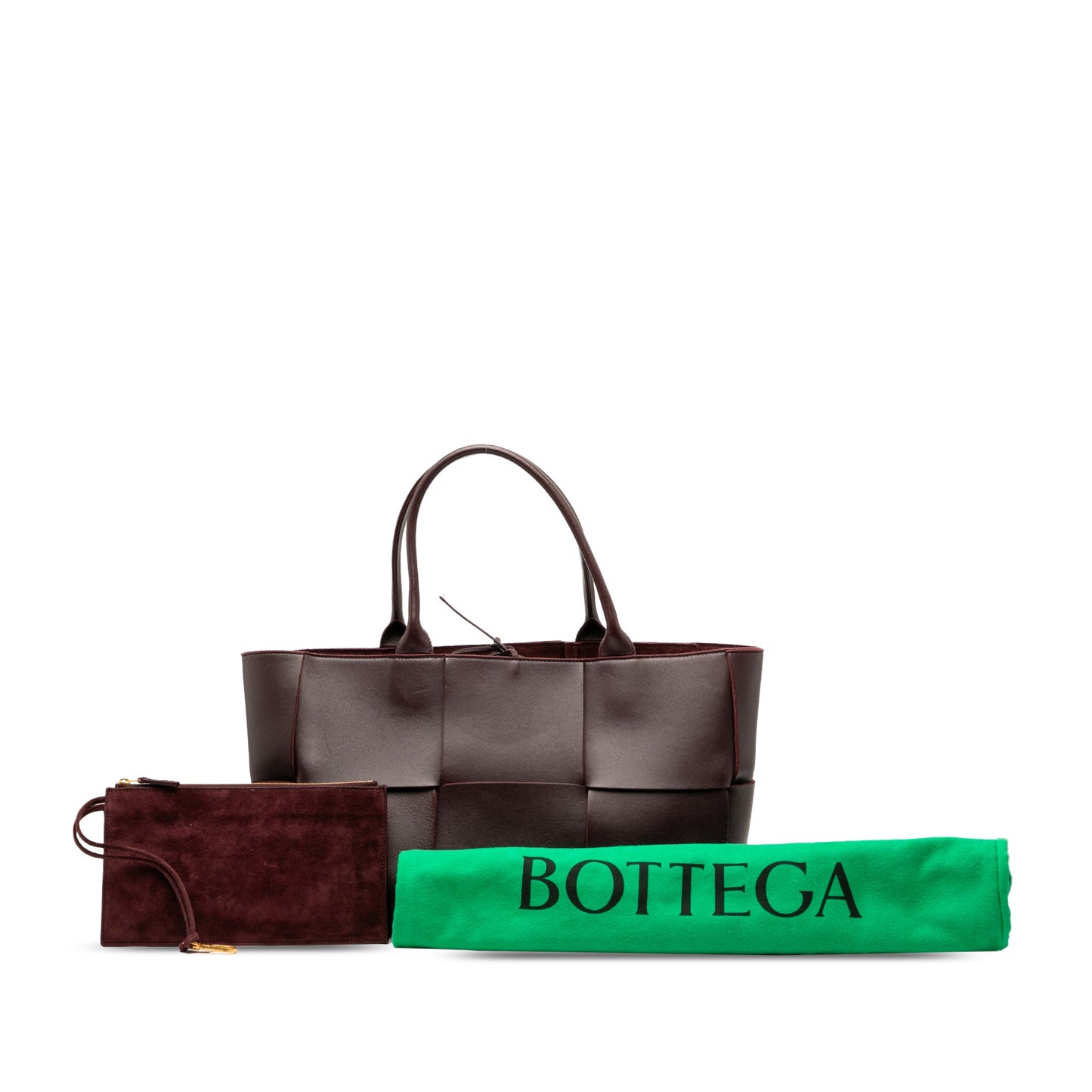 Second hand Bottega Veneta The Arco Medium Leather Maxi Intrecciato Tote Shoulder Bag Red - Tabita Bags