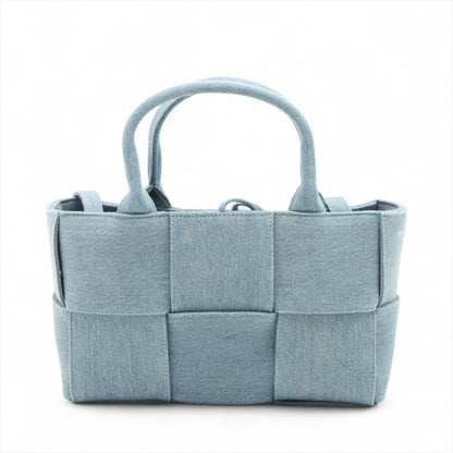 Second hand Bottega Veneta The Arco Mini Denim Maxi Intrecciato Tote Shoulder Bag - Tabita Bags