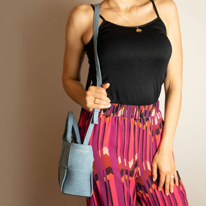 Second hand Bottega Veneta The Arco Mini Denim Maxi Intrecciato Tote Shoulder Bag - Tabita Bags