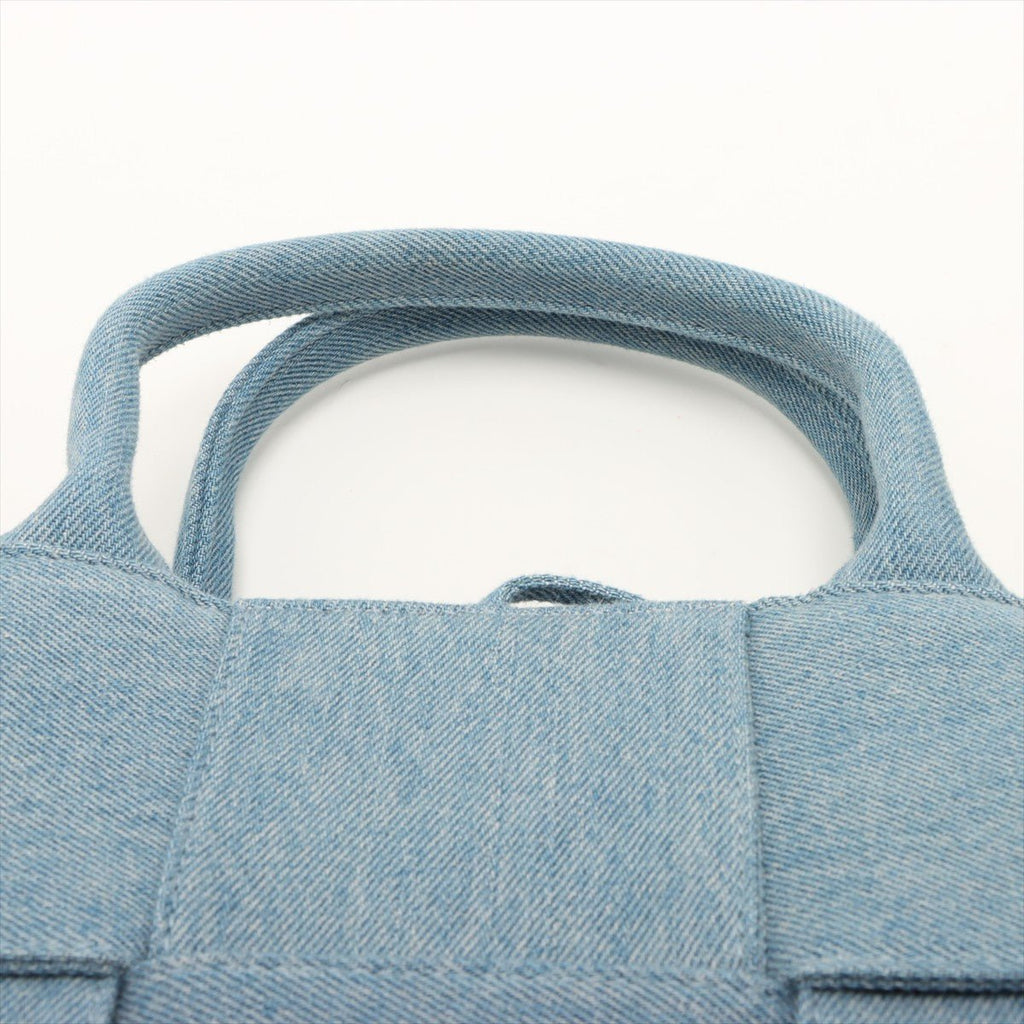 Second hand Bottega Veneta The Arco Mini Denim Maxi Intrecciato Tote Shoulder Bag - Tabita Bags