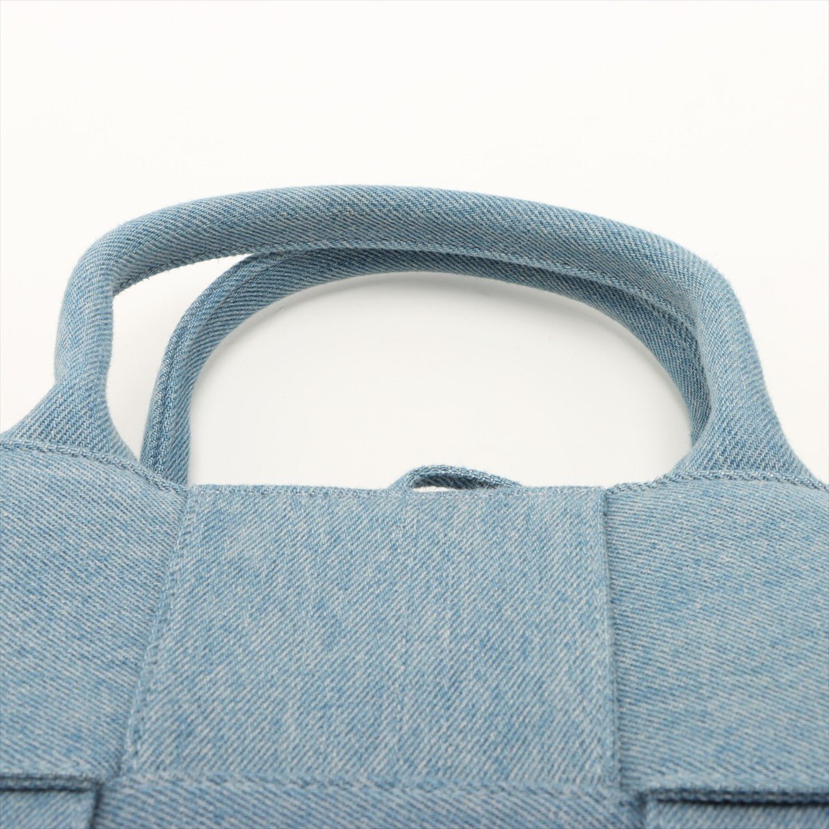 Second hand Bottega Veneta The Arco Mini Denim Maxi Intrecciato Tote Shoulder Bag - Tabita Bags