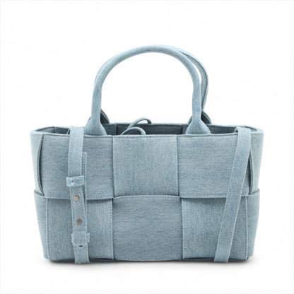 Second hand Bottega Veneta The Arco Mini Denim Maxi Intrecciato Tote Shoulder Bag - Tabita Bags