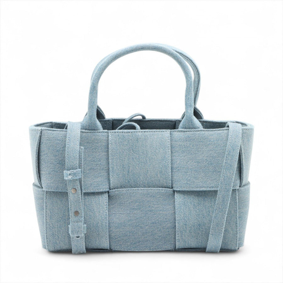 Second hand Bottega Veneta The Arco Mini Denim Maxi Intrecciato Tote Shoulder Bag - Tabita Bags