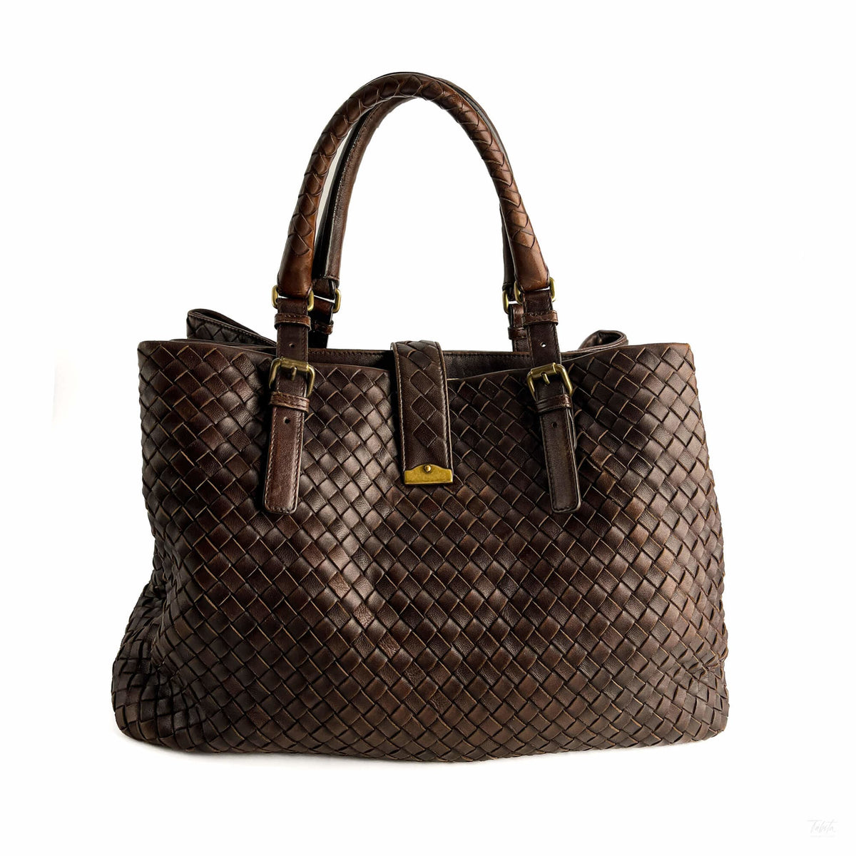 Second hand Bottega Veneta Tote Medium Nappa Leather Intrecciato Shoulder Bag Brown - Tabita Bags