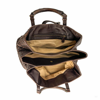 Second hand Bottega Veneta Tote Medium Nappa Leather Intrecciato Shoulder Bag Brown - Tabita Bags