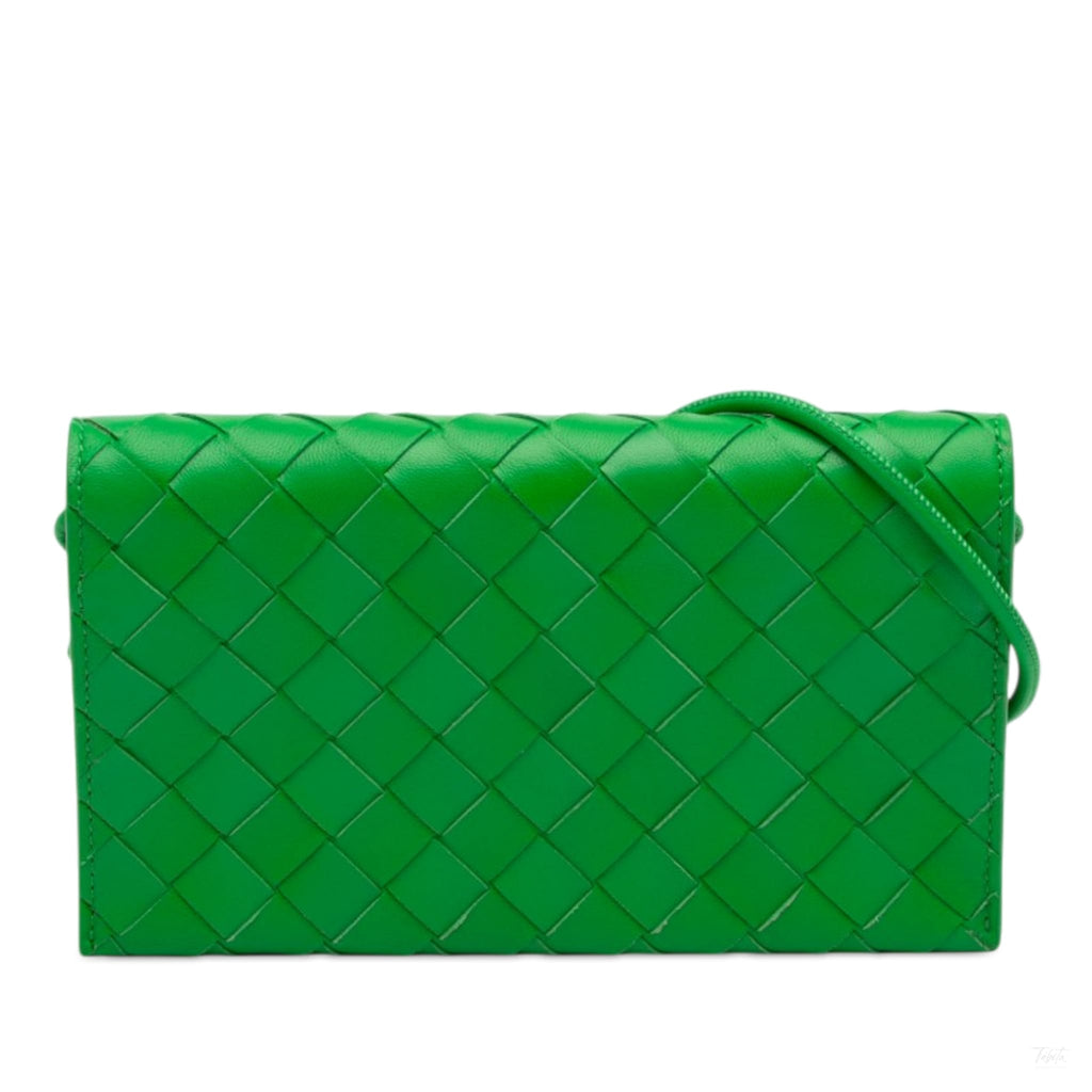 Second hand Bottega Veneta Wallet on Strap Nappa Leather Intrecciato Green - Tabita Bags