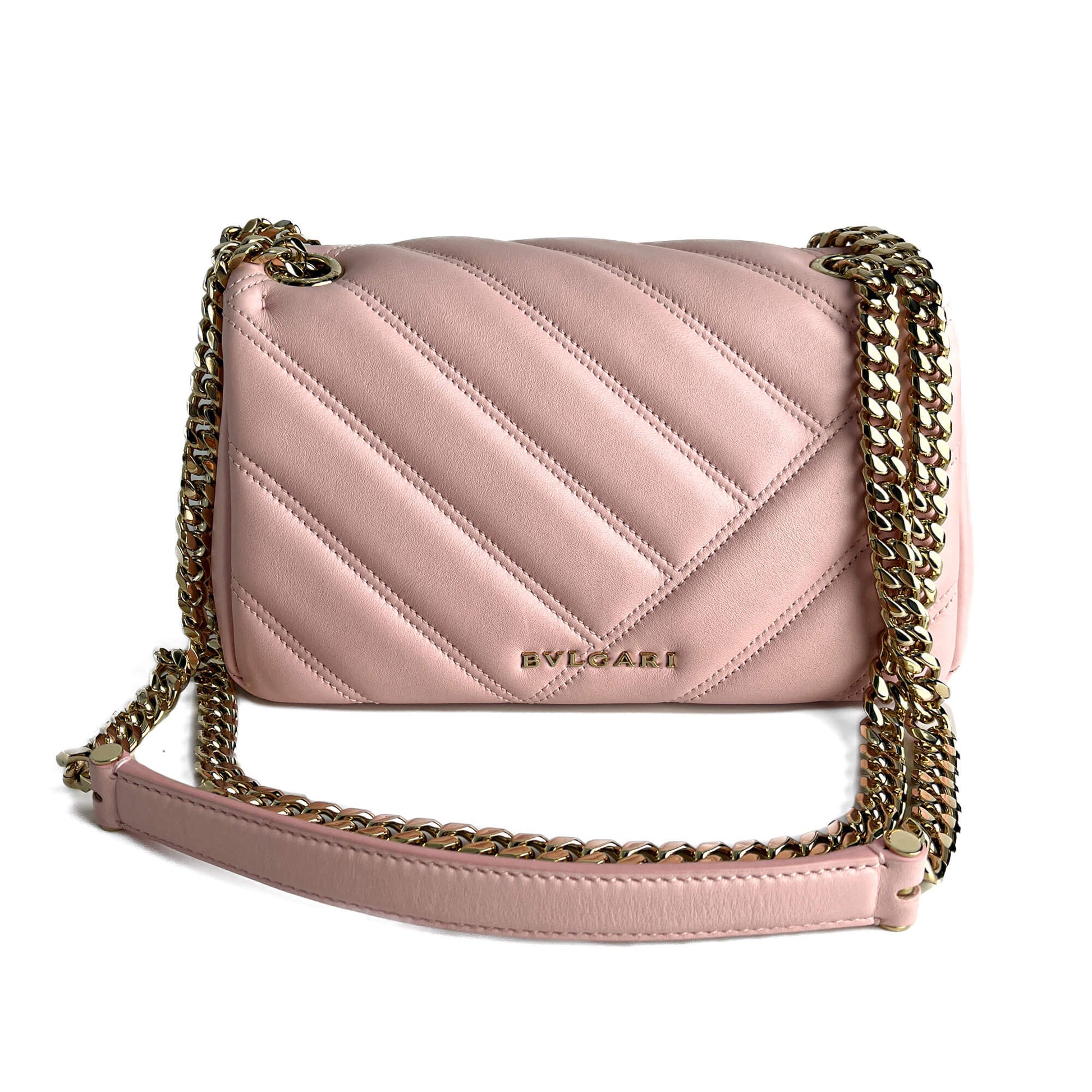 Second hand Bulgari Serpenti Cabochon Mini Calfskin Leather Matelassé Flap Crossbody Pink - Tabita Bags
