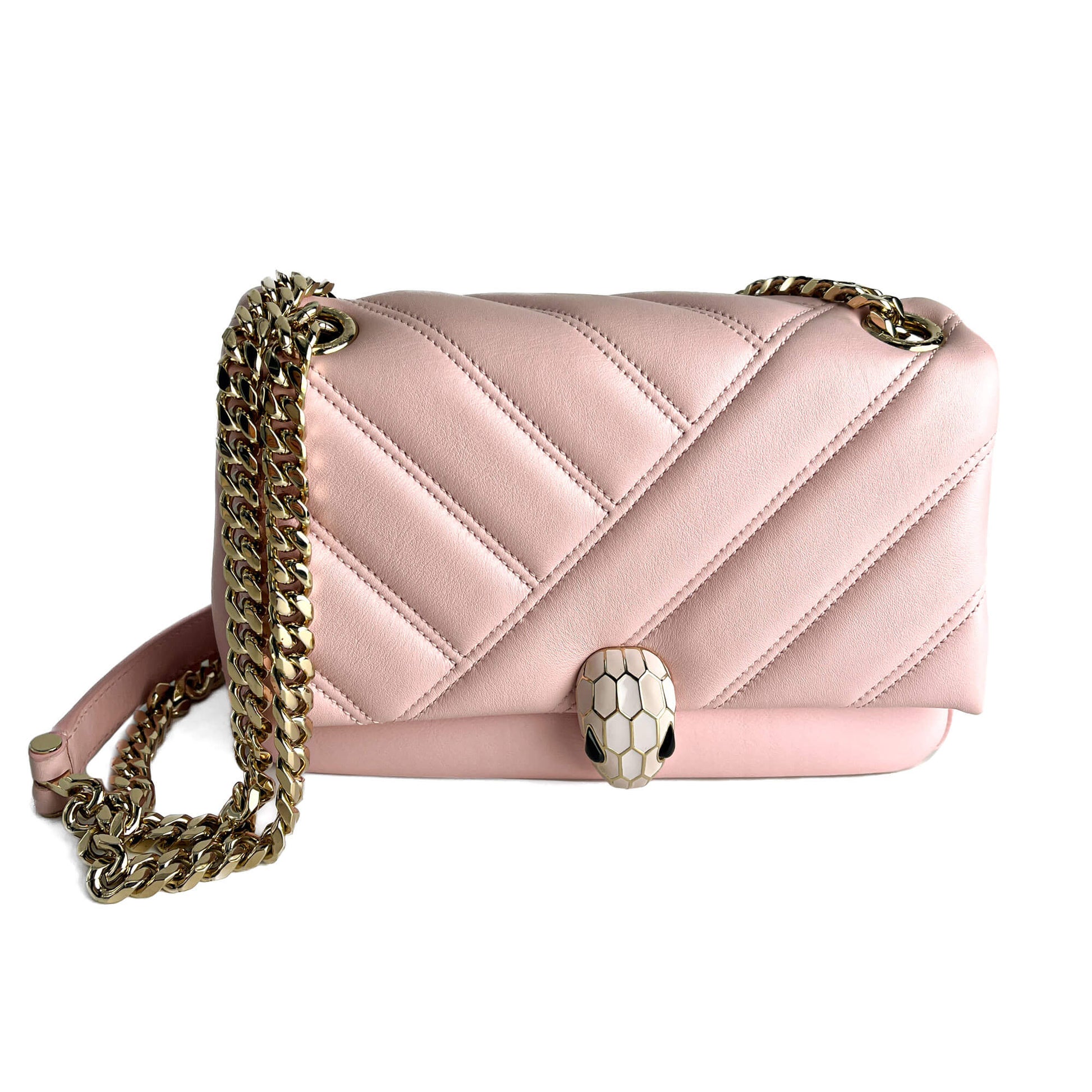 Second hand Bulgari Serpenti Cabochon Mini Calfskin Leather Matelassé Flap Crossbody Pink - Tabita Bags