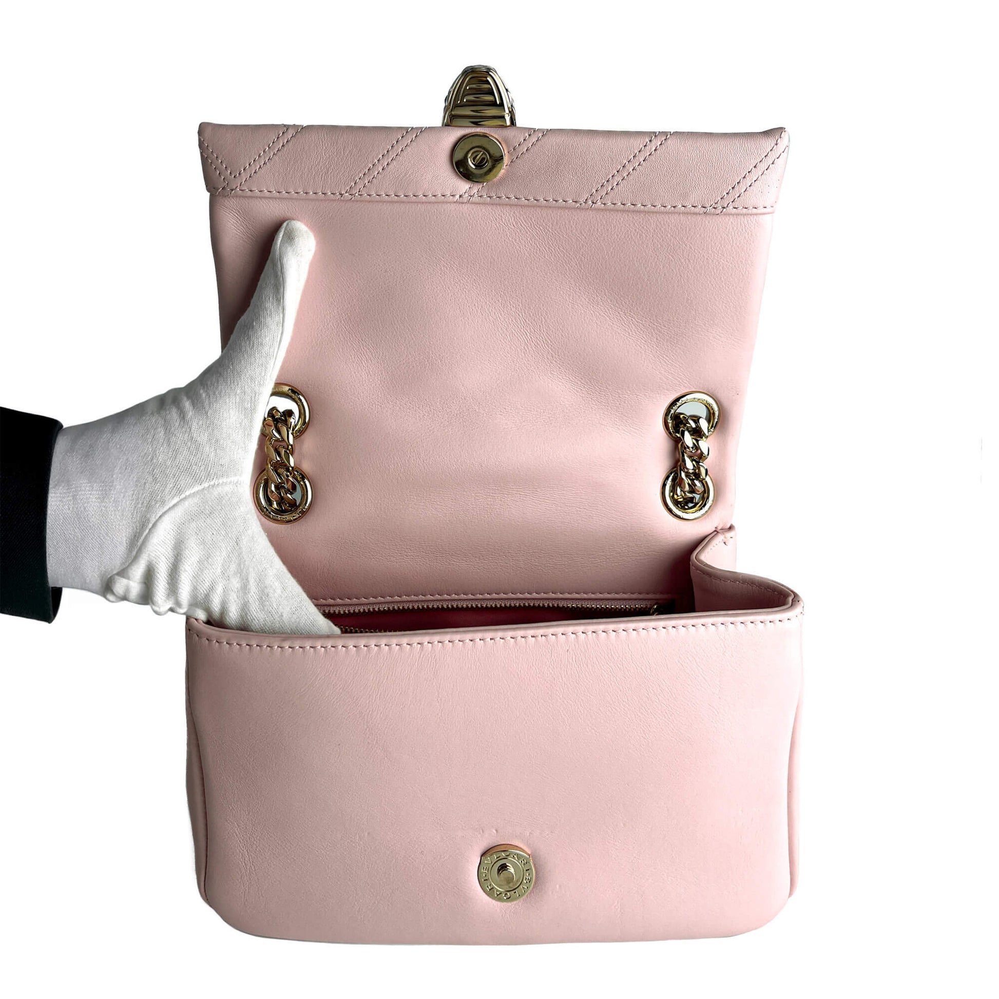 Second hand Bulgari Serpenti Cabochon Mini Calfskin Leather Matelassé Flap Crossbody Pink - Tabita Bags