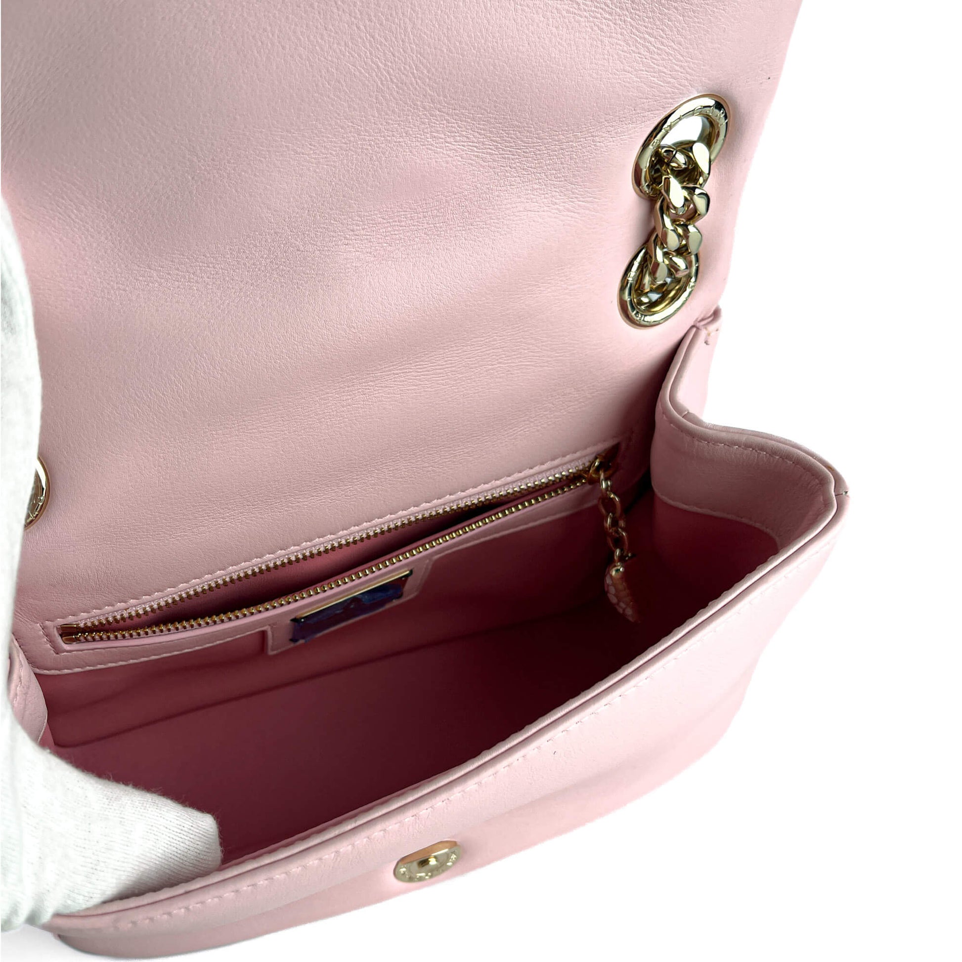 Second hand Bulgari Serpenti Cabochon Mini Calfskin Leather Matelassé Flap Crossbody Pink - Tabita Bags