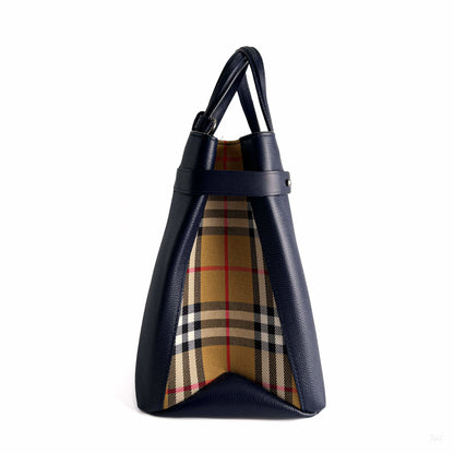 Second hand Burberry Banner Medium Leather Check Tote Handbag Archive Beige Check - Tabita Bags