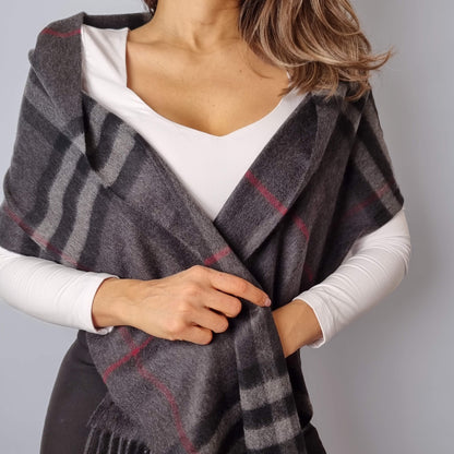 Second hand Burberry Check Cashmere Scarve Giant Motif Grey - Tabita Bags