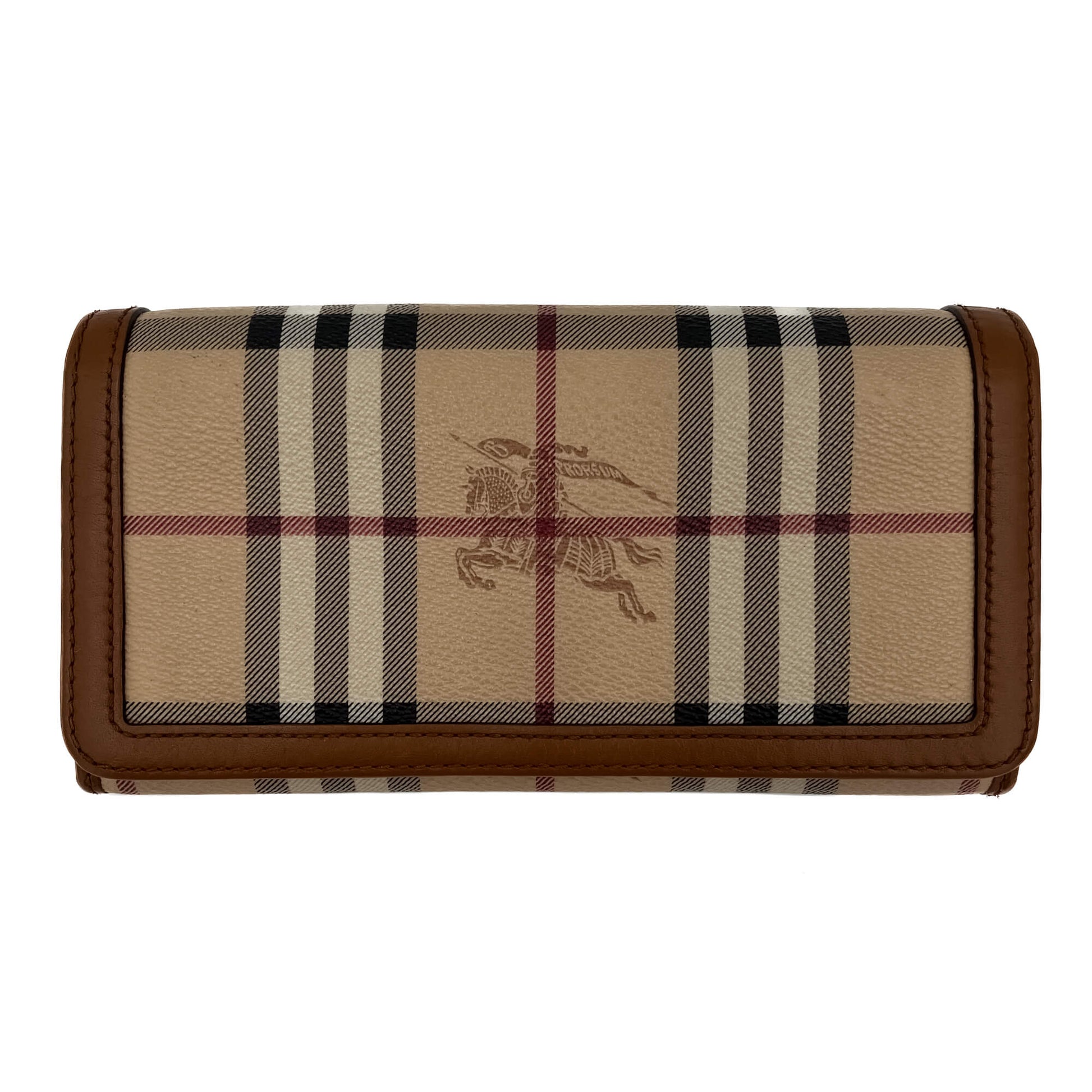 Second hand Burberry Continental Canvas Long Flap Wallet Archive Beige Check - Tabita Bags