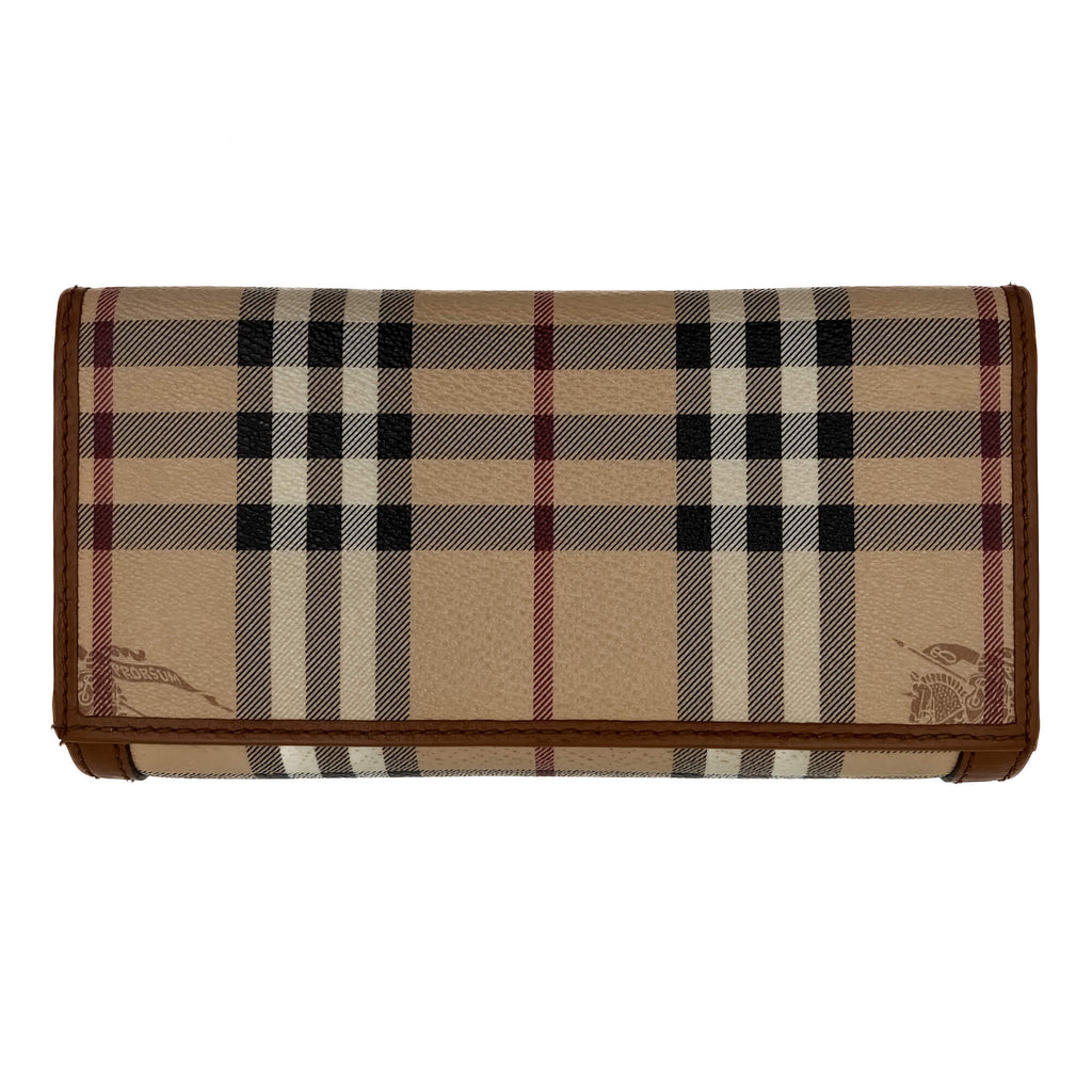 Second hand Burberry Continental Canvas Long Flap Wallet Archive Beige Check - Tabita Bags