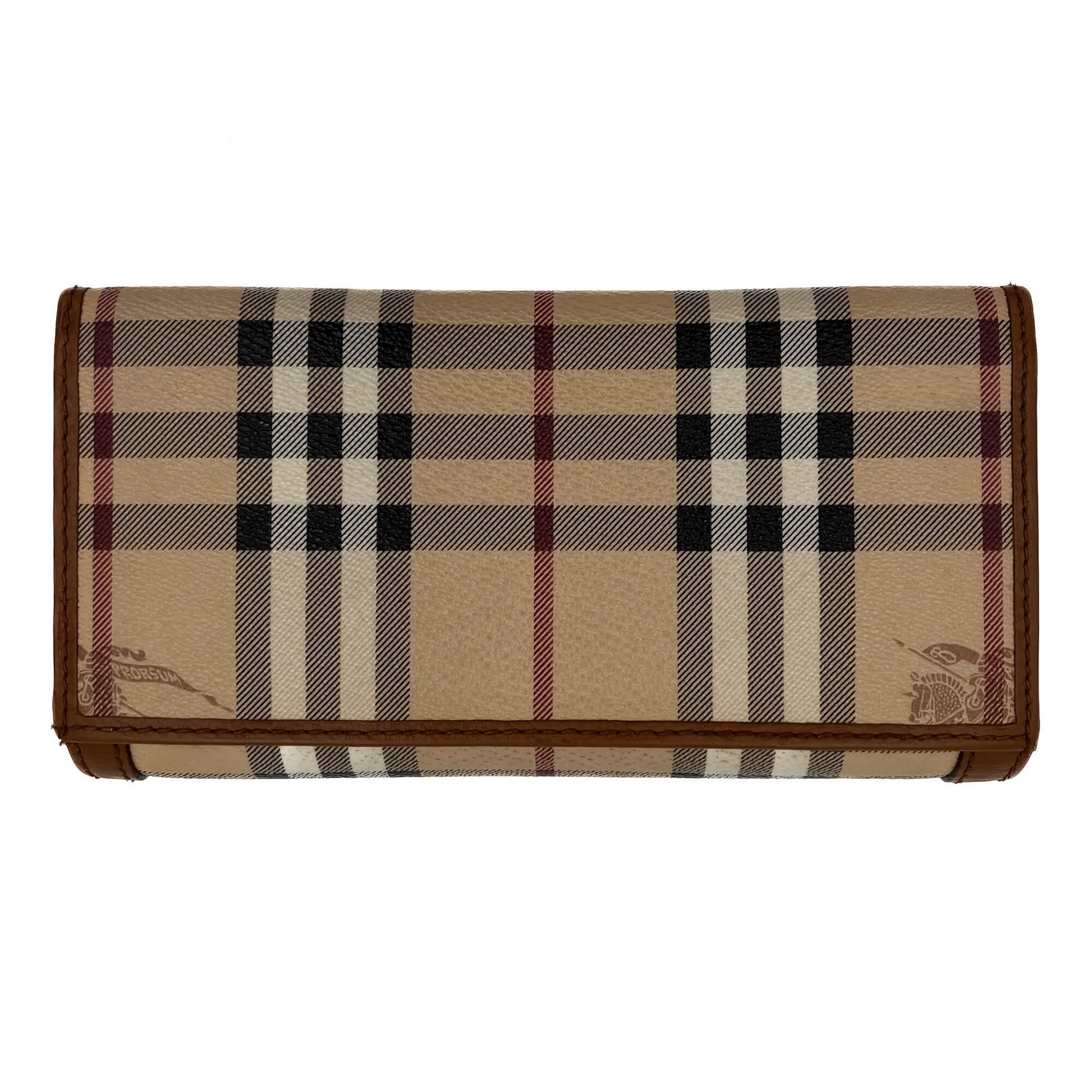 Second hand Burberry Continental Canvas Long Flap Wallet Archive Beige Check - Tabita Bags