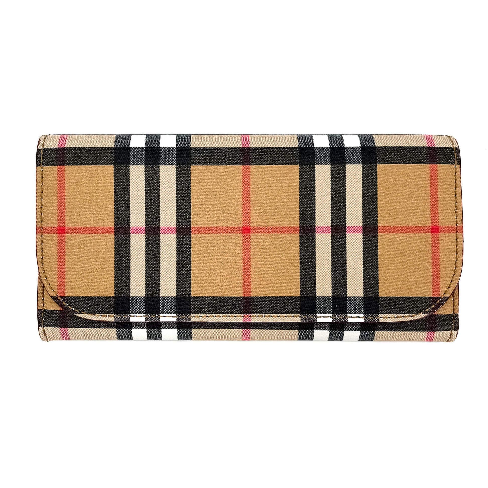 Second hand Burberry Continental Canvas Long Flap Wallet Archive Beige Check - Tabita Bags