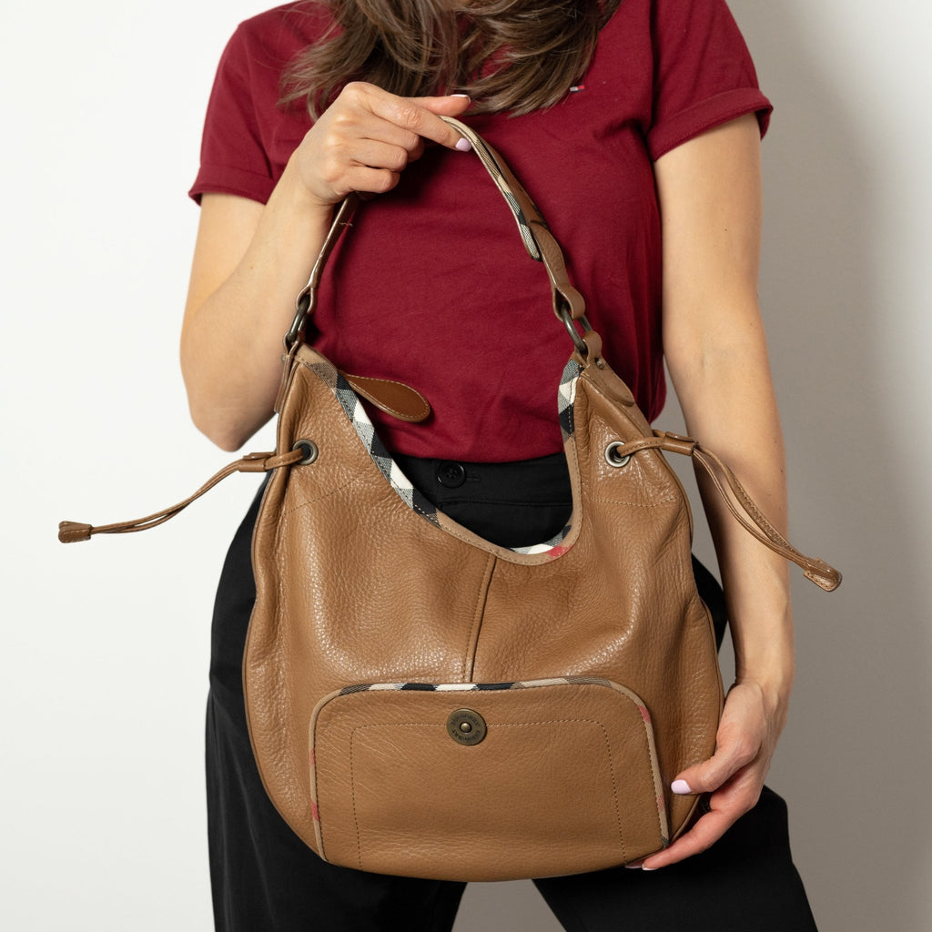 Second hand Burberry Hobo Shoulder Bag Leather Brown - Tabita Bags