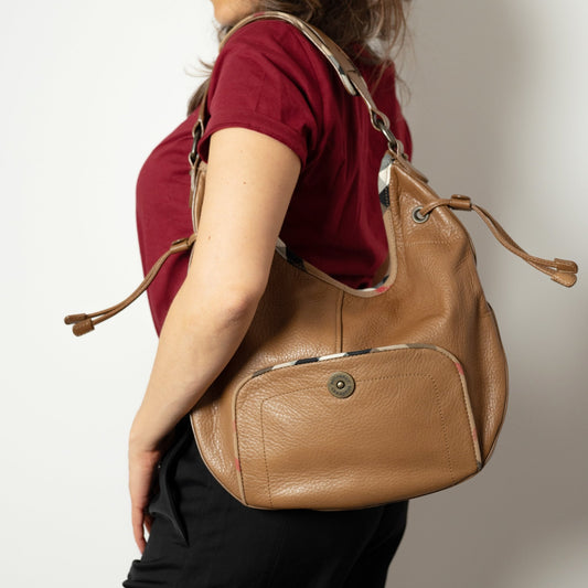 Second hand Burberry Hobo Shoulder Bag Leather Brown - Tabita Bags