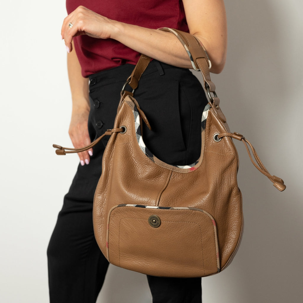 Second hand Burberry Hobo Shoulder Bag Leather Brown - Tabita Bags