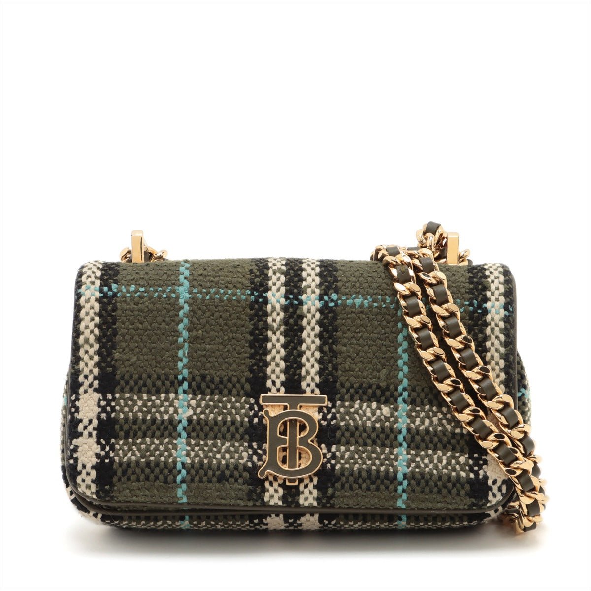 Second hand Burberry Lola Bouclè Mini Fabric 2 - Ways Flap Bag Olive Green - Tabita Bags