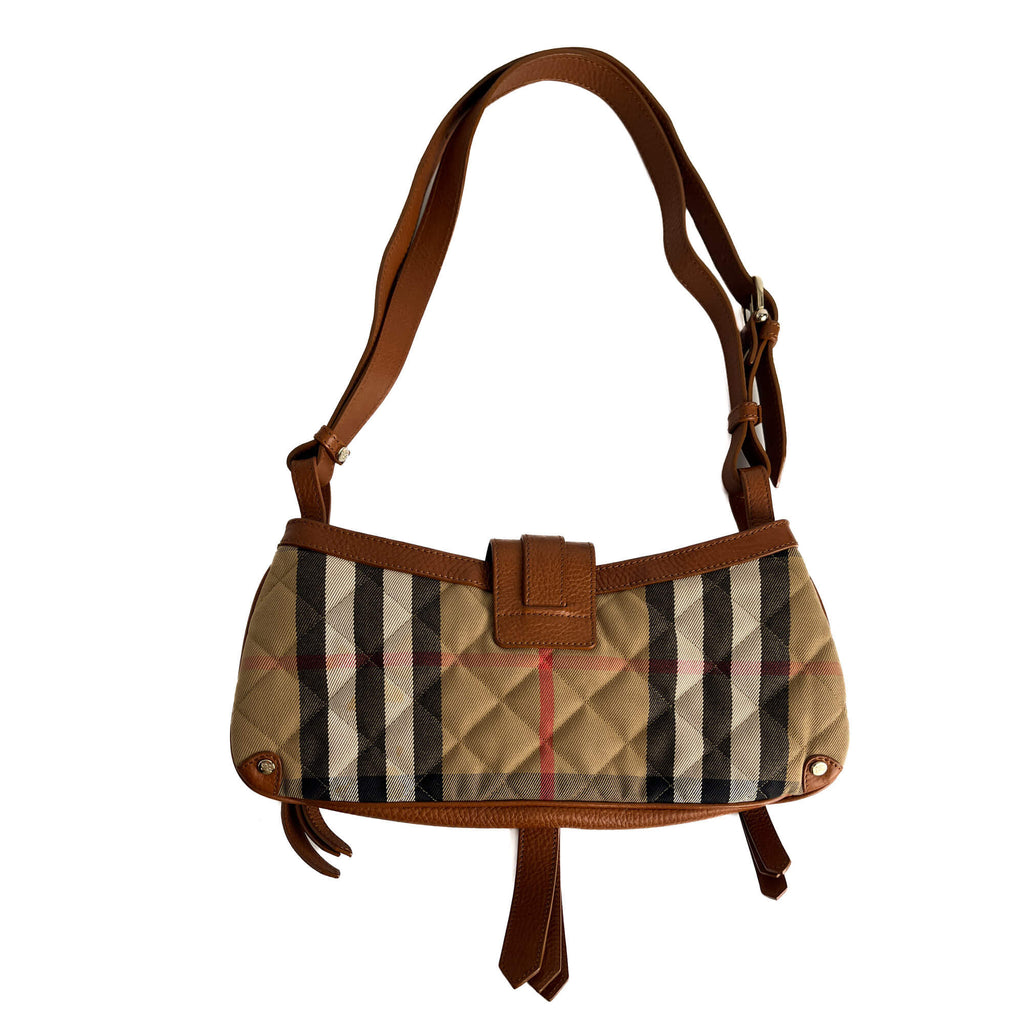 Second hand Burberry Satchel Canvas Check Shoulder Bag Caramel - Tabita Bags