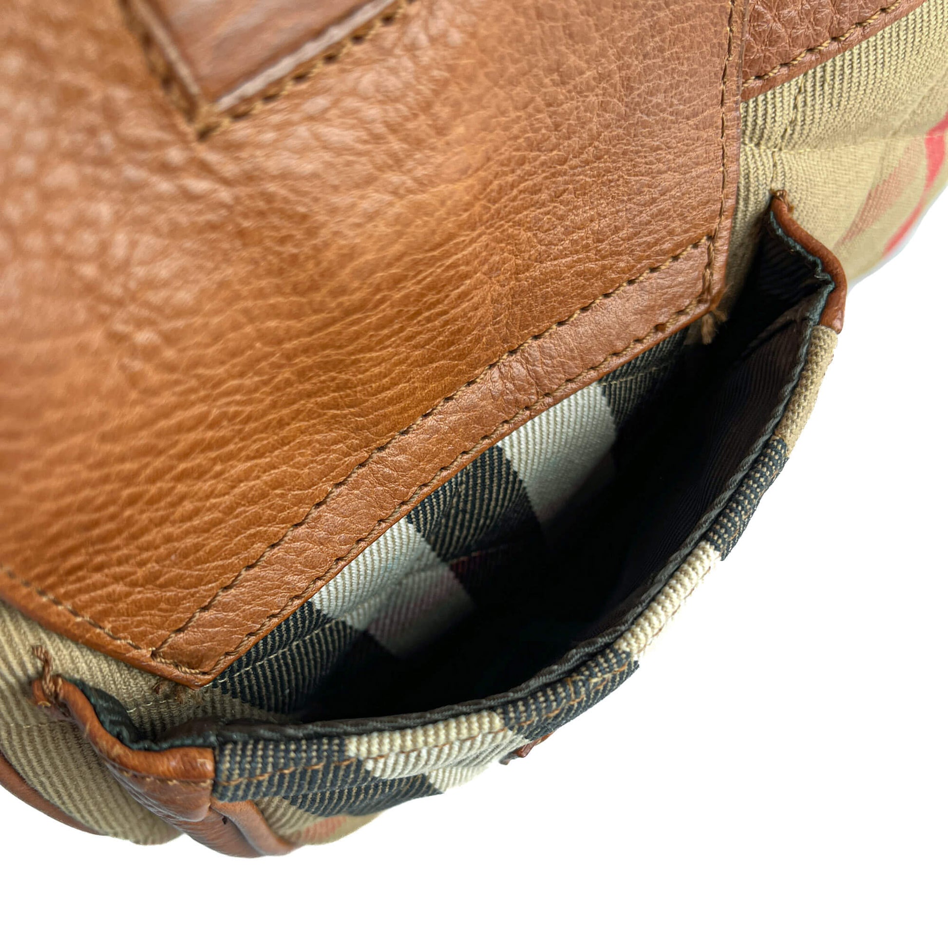 Second hand Burberry Satchel Canvas Check Shoulder Bag Caramel - Tabita Bags