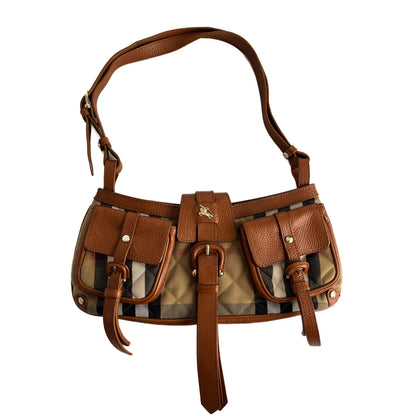Second hand Burberry Satchel Canvas Check Shoulder Bag Caramel - Tabita Bags