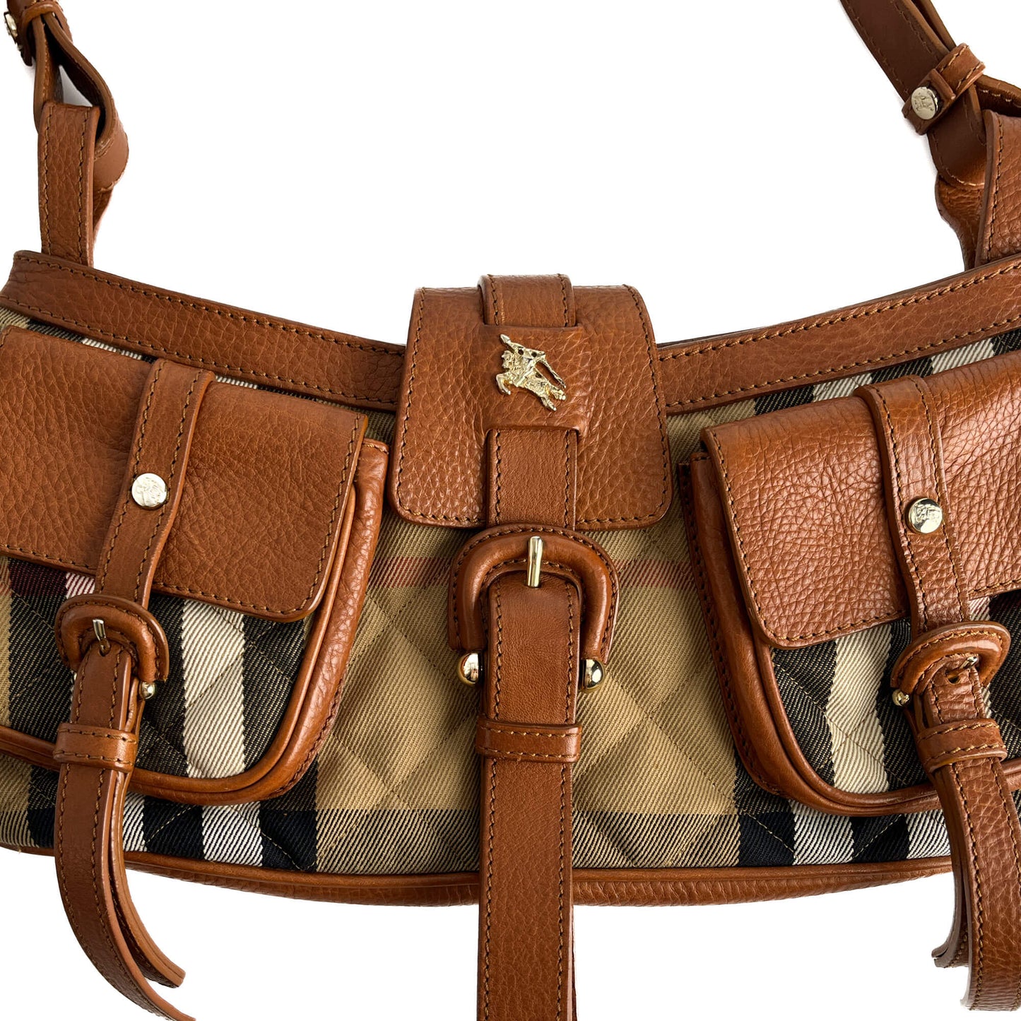 Second hand Burberry Satchel Canvas Check Shoulder Bag Caramel - Tabita Bags