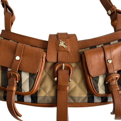 Second hand Burberry Satchel Canvas Check Shoulder Bag Caramel - Tabita Bags