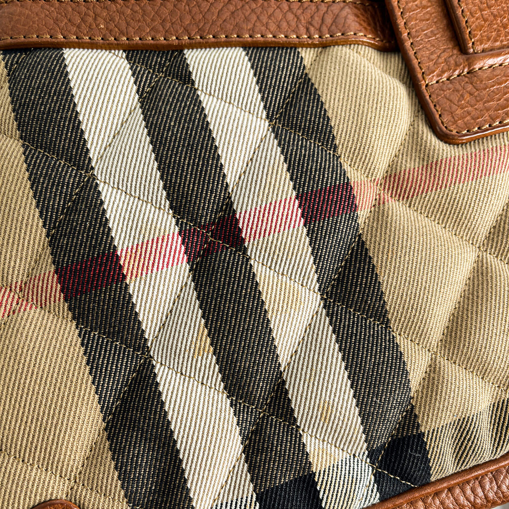 Second hand Burberry Satchel Canvas Check Shoulder Bag Caramel - Tabita Bags
