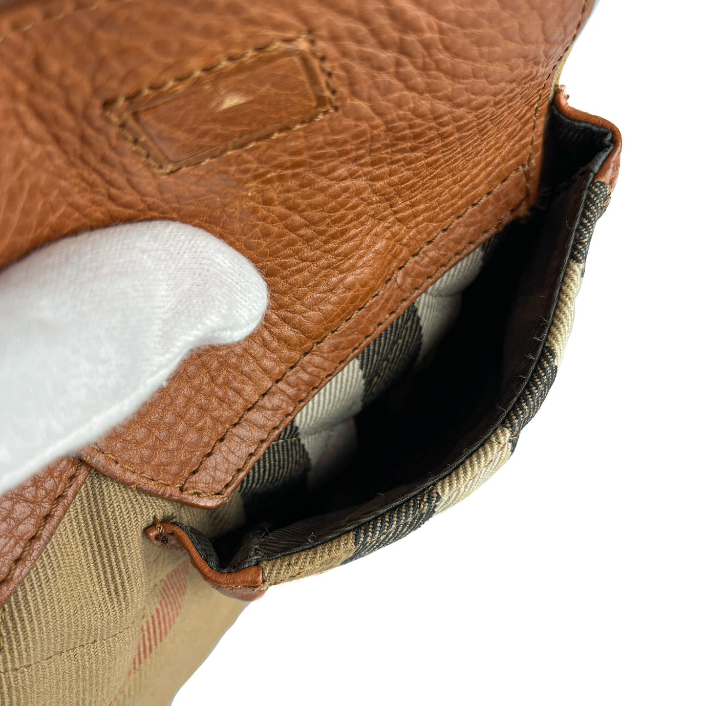 Second hand Burberry Satchel Canvas Check Shoulder Bag Caramel - Tabita Bags