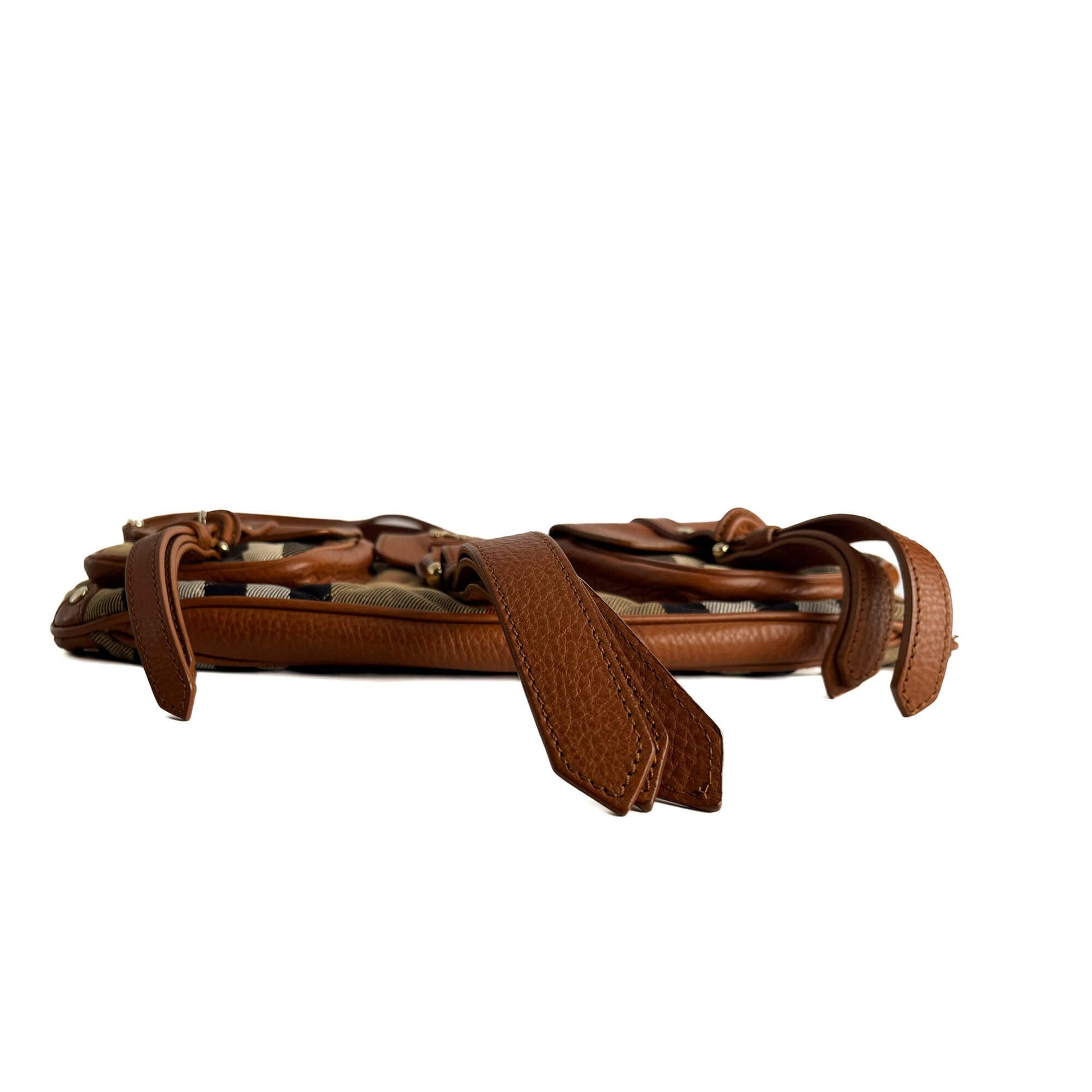 Second hand Burberry Satchel Canvas Check Shoulder Bag Caramel - Tabita Bags