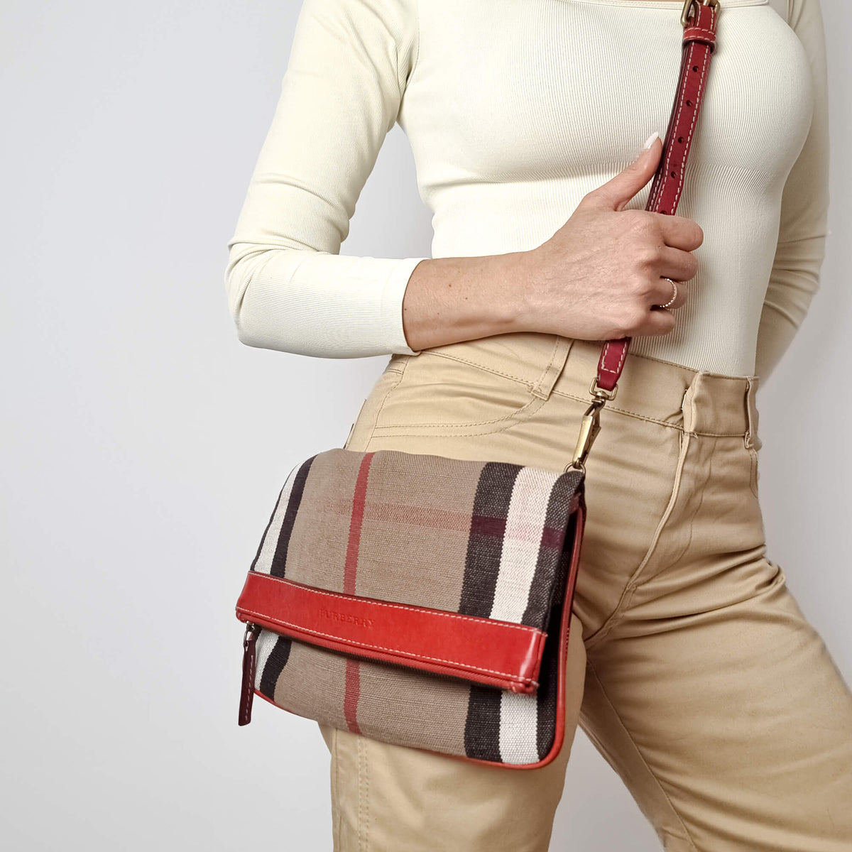 Second hand Burberry Satchel Crossbody Canvas Archive Beige Check - Tabita Bags