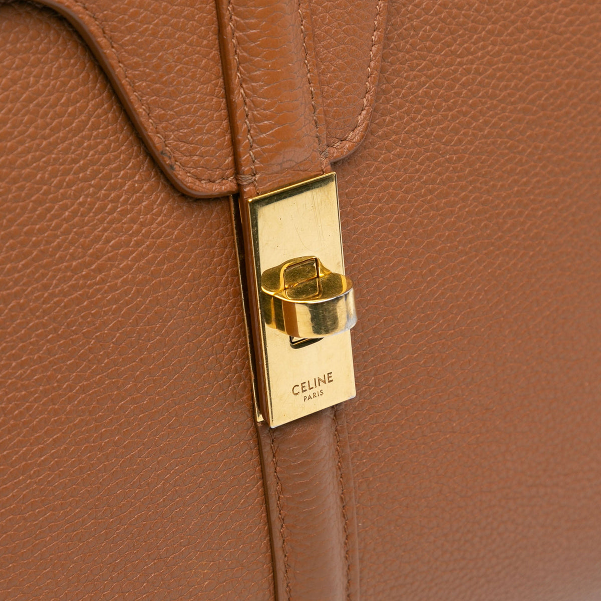 Second hand Céline 16 Medium Grained Calfskin Leather Top - handle Handbag Brown - Tabita Bags