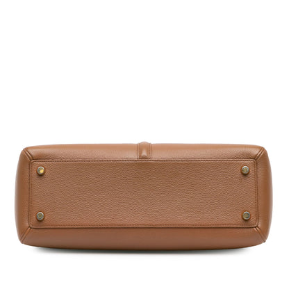 Second hand Céline 16 Medium Grained Calfskin Leather Top - handle Handbag Brown - Tabita Bags