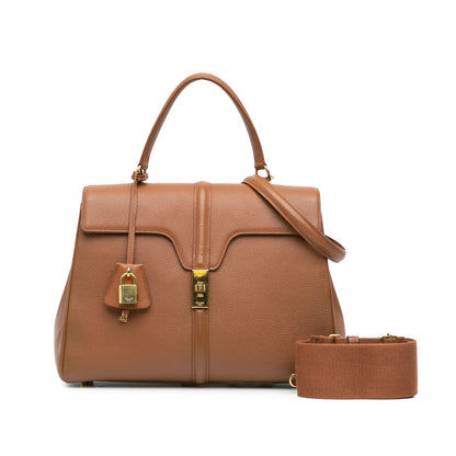 Second hand Céline 16 Medium Grained Calfskin Leather Top - handle Handbag Brown - Tabita Bags