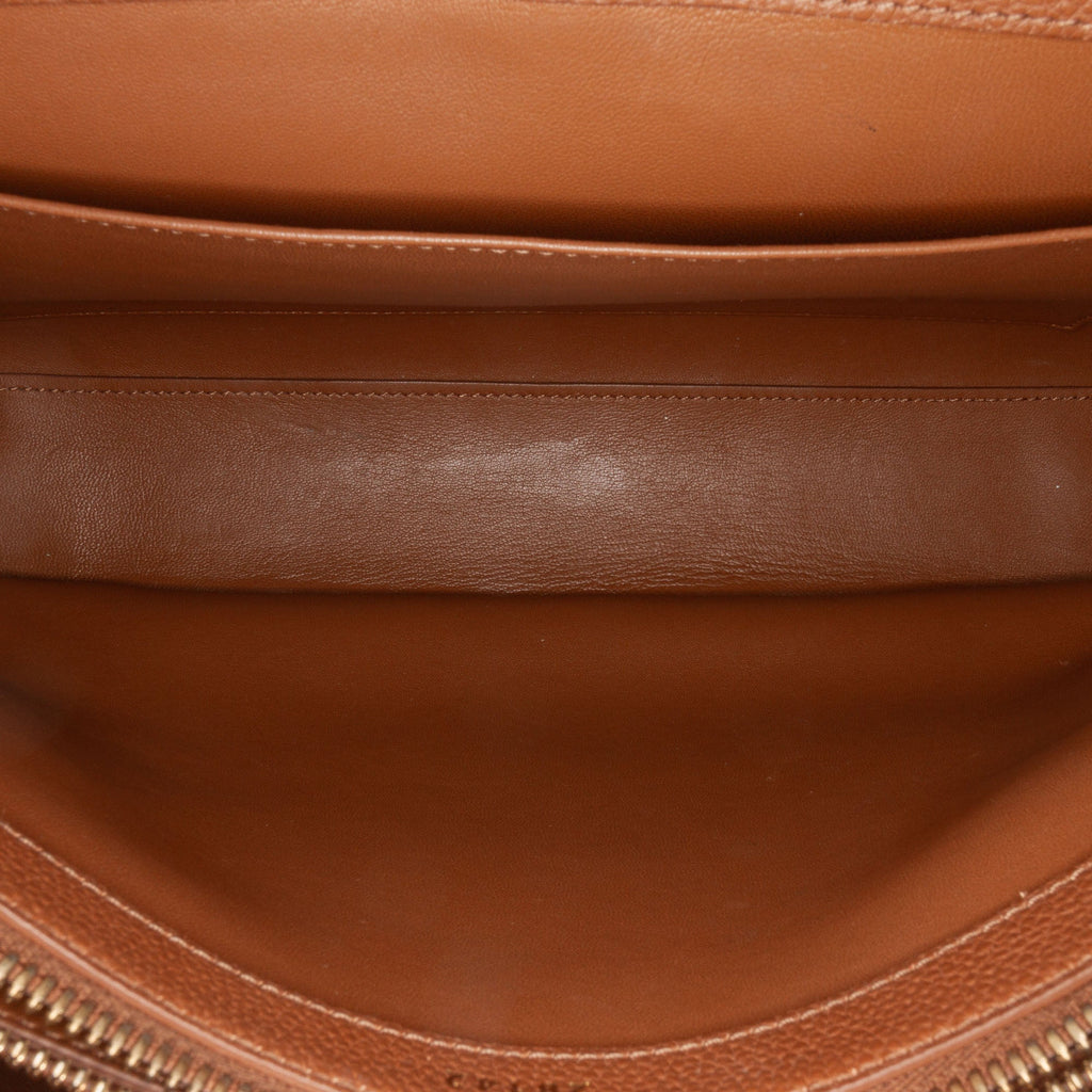 Second hand Céline 16 Medium Grained Calfskin Leather Top - handle Handbag Brown - Tabita Bags