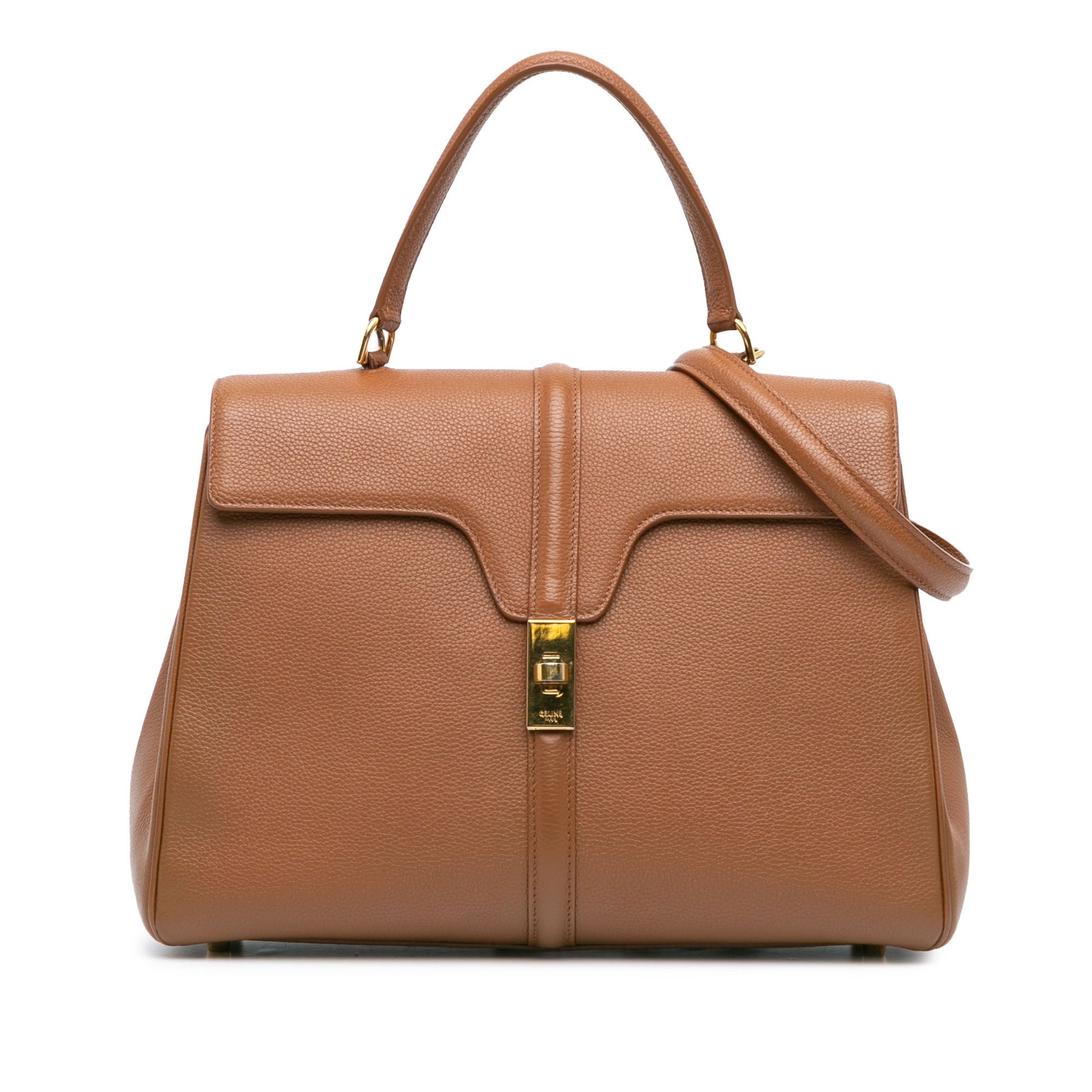 Second hand Céline 16 Medium Grained Calfskin Leather Top - handle Handbag Brown - Tabita Bags