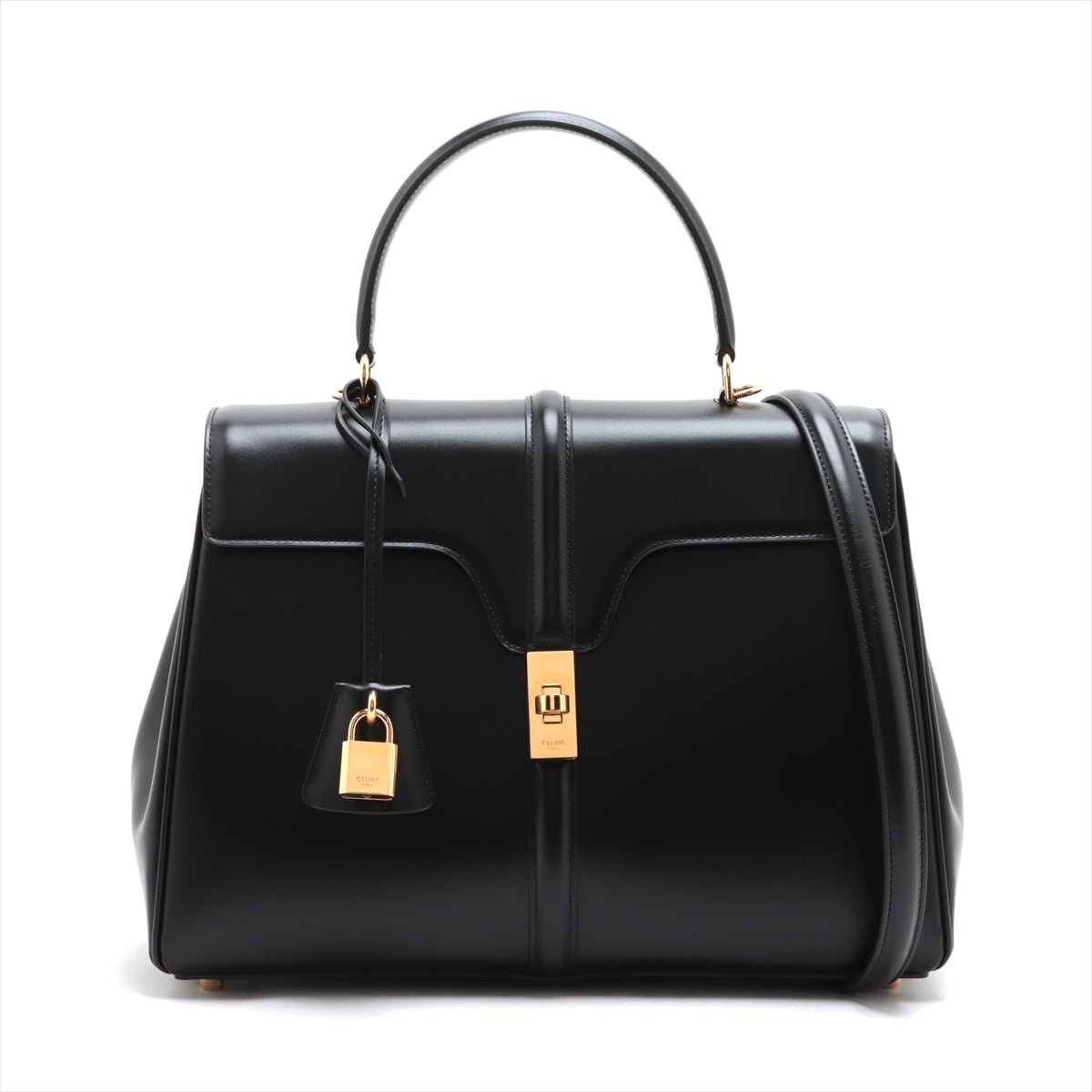 Second hand Céline 16 Seize Classique Shiny Calfskin Leather Top - handle Bag Black - Tabita Bags