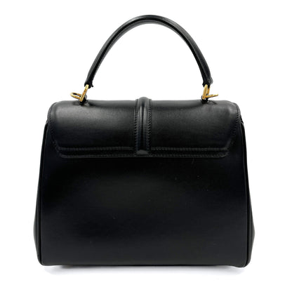 Second hand Céline 16 Seize Small Shiny Calfskin Leather Top - handle Handbag Black - Tabita Bags