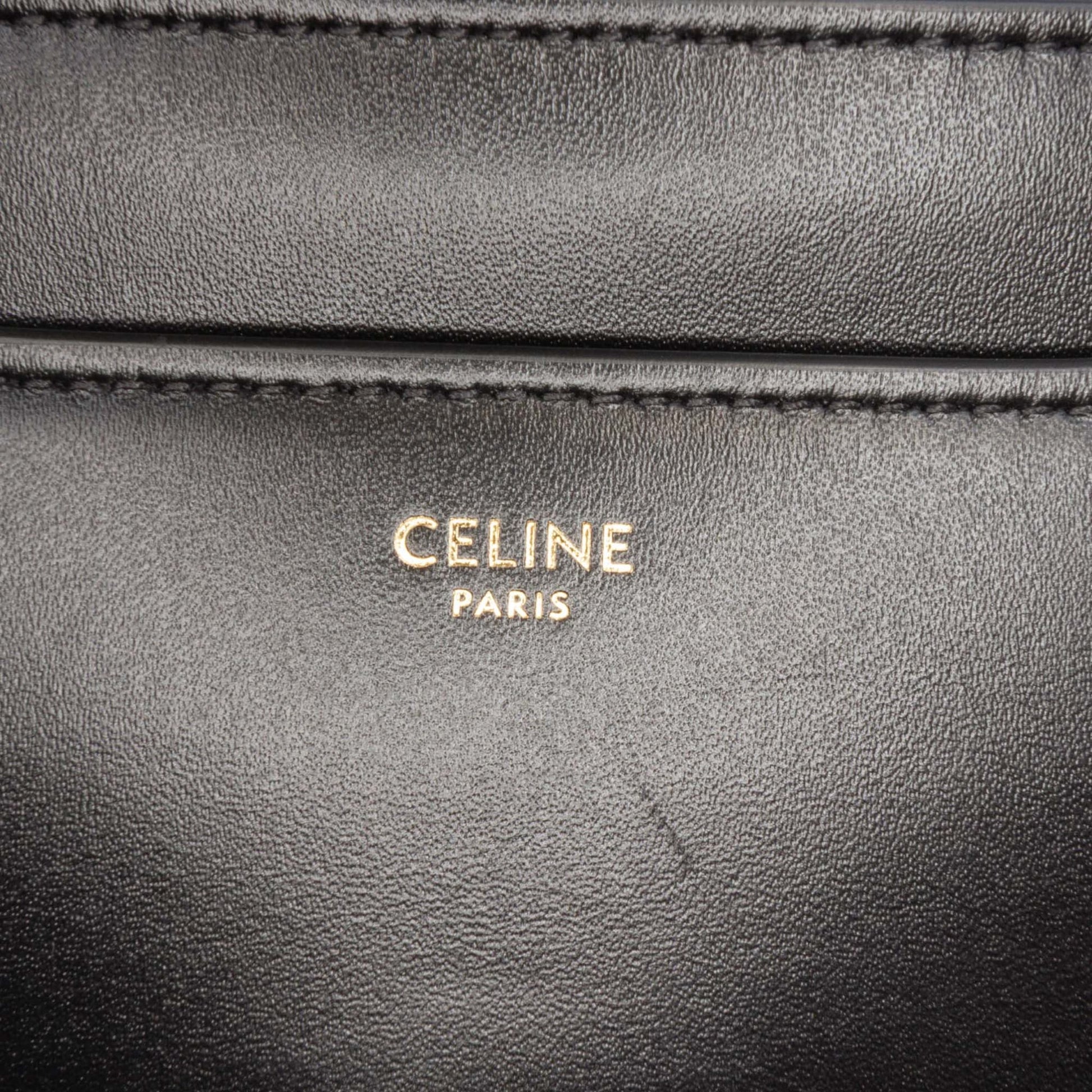 Second hand Céline 16 Small Shiny Calfskin Leather Top - handle Handbag Black - Tabita Bags