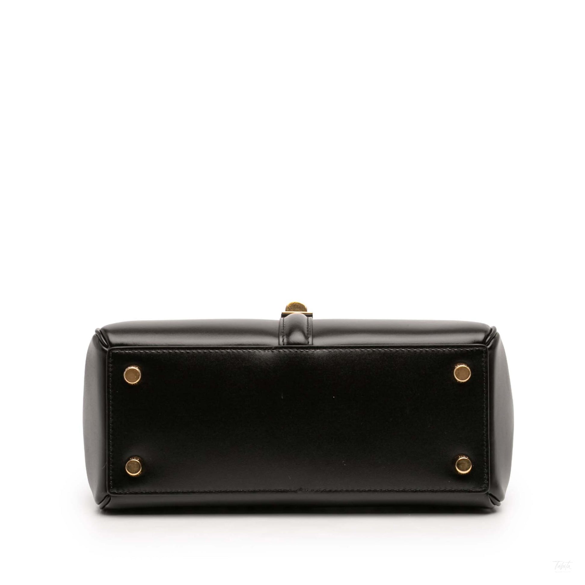 Second hand Céline 16 Small Shiny Calfskin Leather Top - handle Handbag Black - Tabita Bags