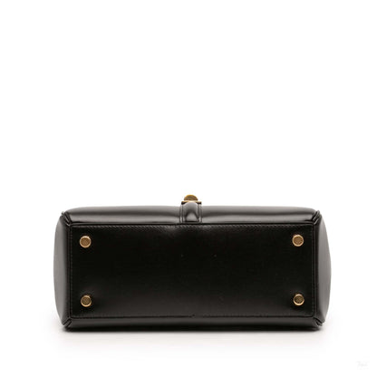 Second hand Céline 16 Small Shiny Calfskin Leather Top - handle Handbag Black - Tabita Bags