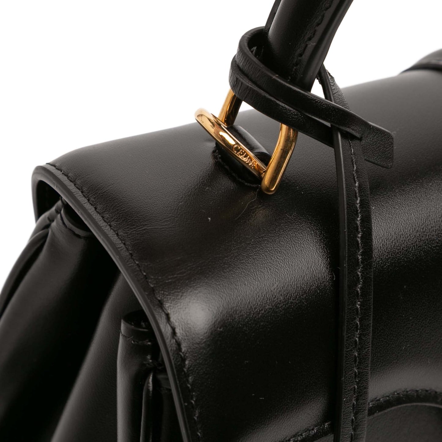 Second hand Céline 16 Small Shiny Calfskin Leather Top - handle Handbag Black - Tabita Bags