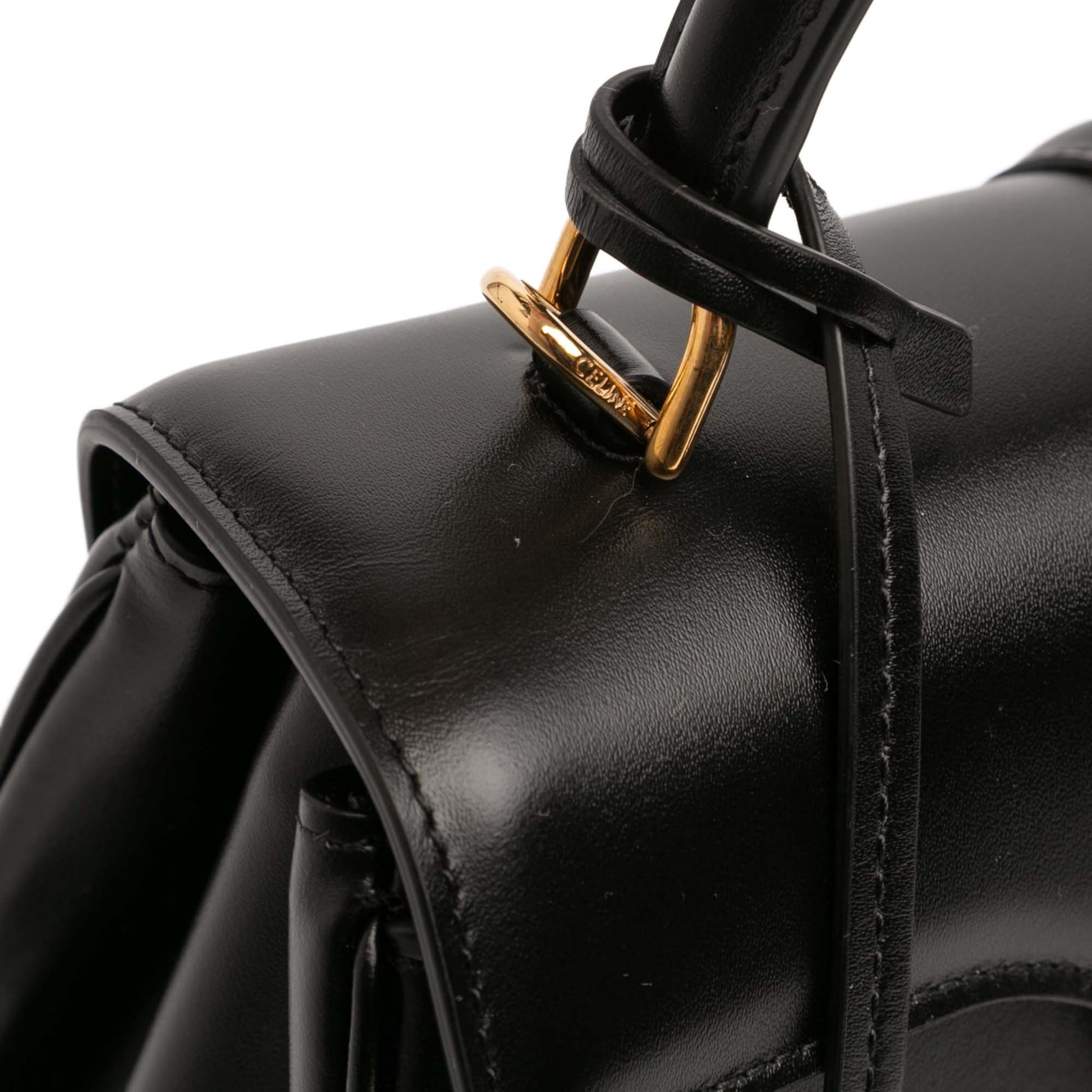 Second hand Céline 16 Small Shiny Calfskin Leather Top - handle Handbag Black - Tabita Bags