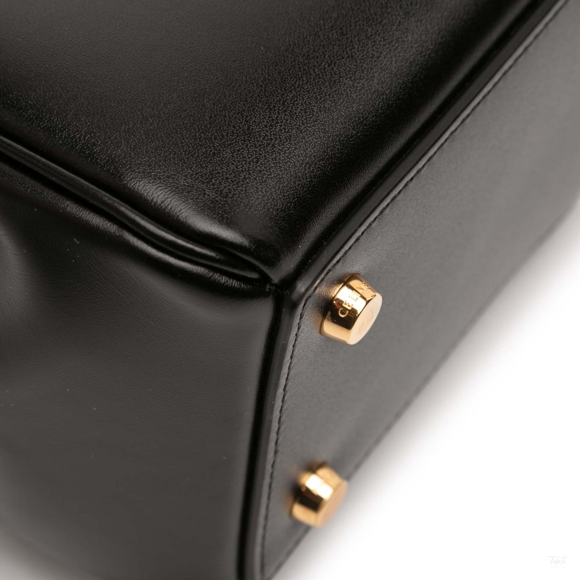 Second hand Céline 16 Small Shiny Calfskin Leather Top - handle Handbag Black - Tabita Bags