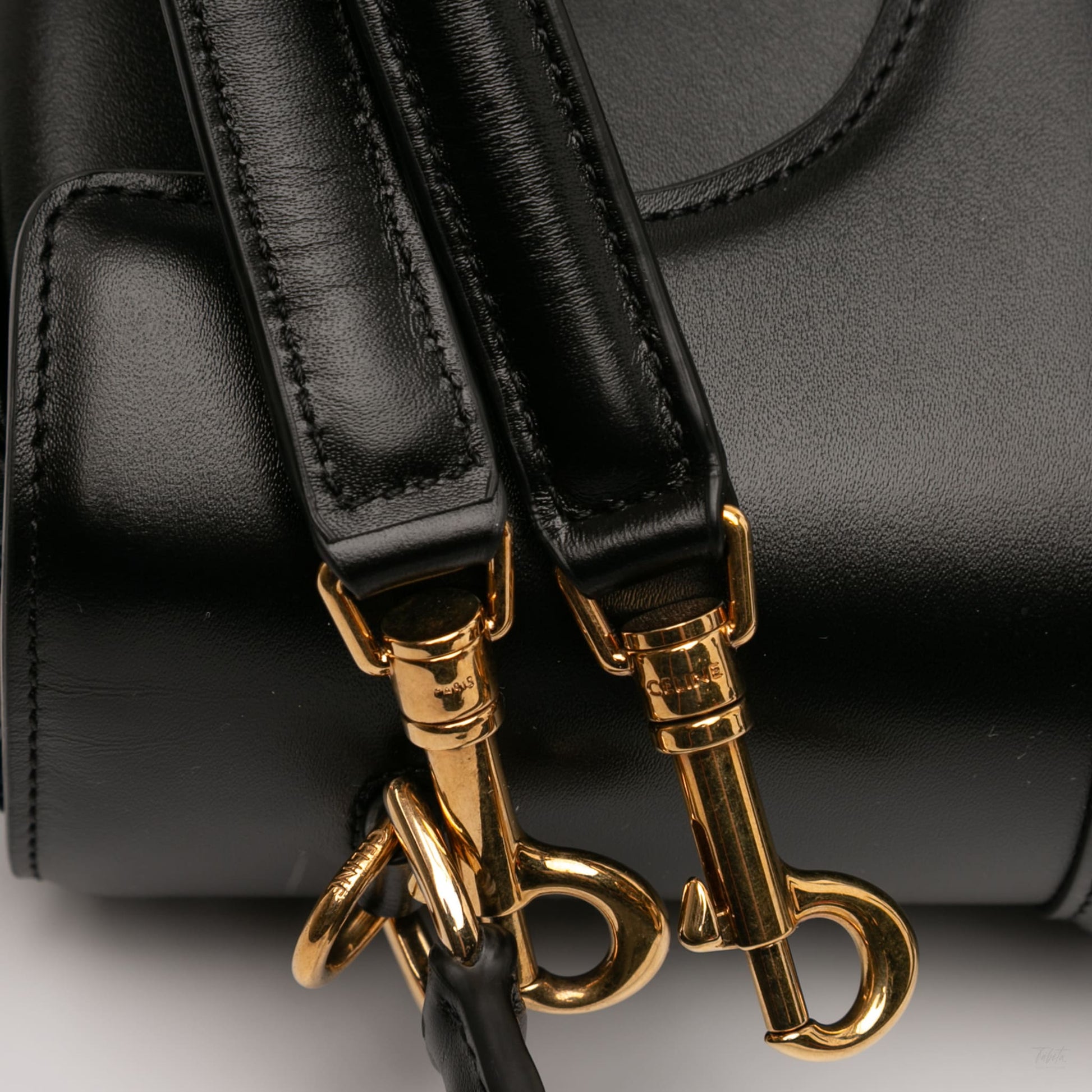 Second hand Céline 16 Small Shiny Calfskin Leather Top - handle Handbag Black - Tabita Bags