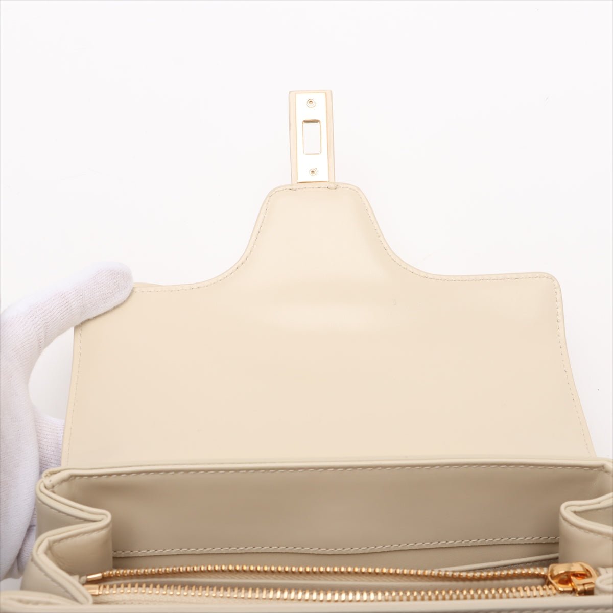 Second hand Céline 16 Small Shiny Calfskin Leather Top - Handle Handbag Rice - Tabita Bags