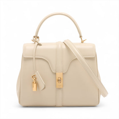 Second hand Céline 16 Small Shiny Calfskin Leather Top - Handle Handbag Rice - Tabita Bags